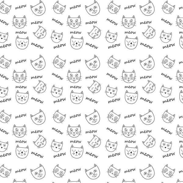 Digitally Printed Cats And Script Fabric - ineedfabric.com