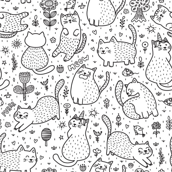 Digitally Printed Summertime Cats Fabric - ineedfabric.com