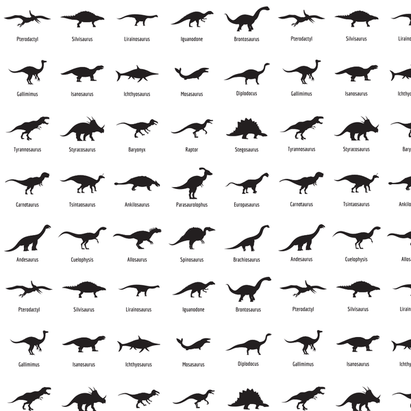 Dinosaur Names Fabric - Black - ineedfabric.com