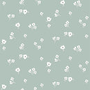 Ditsy White Flowers Fabric - Green - ineedfabric.com