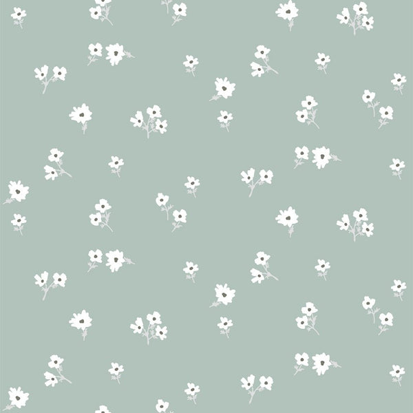 Ditsy White Flowers Fabric - Green - ineedfabric.com