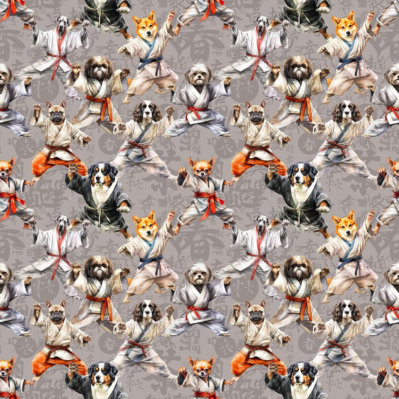 Dogs Doing Karate Fabric - ineedfabric.com