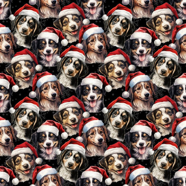 Dogs In Santa Hats Fabric - Black - ineedfabric.com