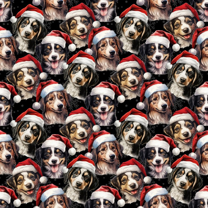 Dogs In Santa Hats Fabric - Black - ineedfabric.com