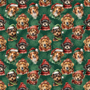 Dogs In Santa Hats Fabric - Green - ineedfabric.com