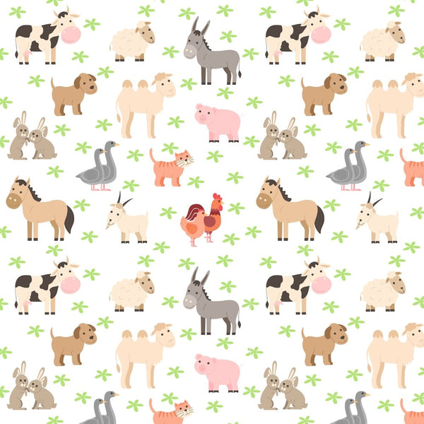 Domestic Farm Animal Fabric - White - ineedfabric.com