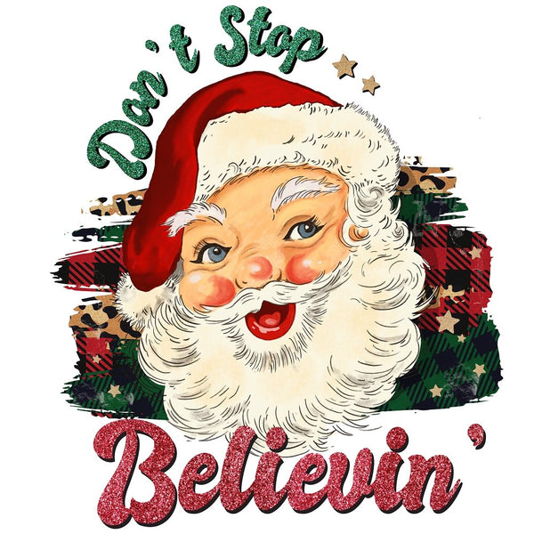 Don't Stop Believin Santa Fabric Panel - ineedfabric.com