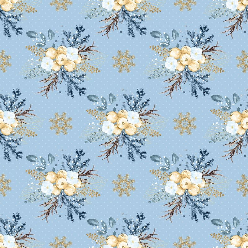 Dotted Winter Berry Fabric - Blue - ineedfabric.com