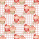 Double Cupcake on Checkered Fabric - Pink - ineedfabric.com