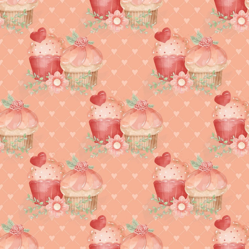 Double Cupcake on Hearts & Boxes Fabric - Peach - ineedfabric.com