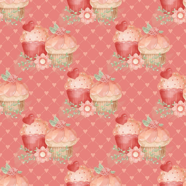 Double Cupcake on Hearts & Boxes Fabric - Pink - ineedfabric.com