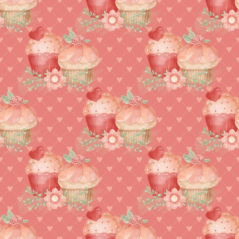 Double Cupcake on Hearts & Boxes Fabric - Pink - ineedfabric.com