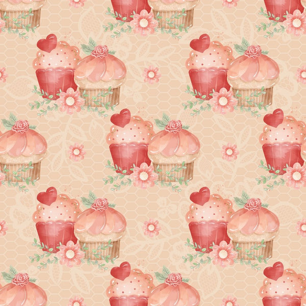 Double Cupcake on Honey Comb Fabric - Peach - ineedfabric.com
