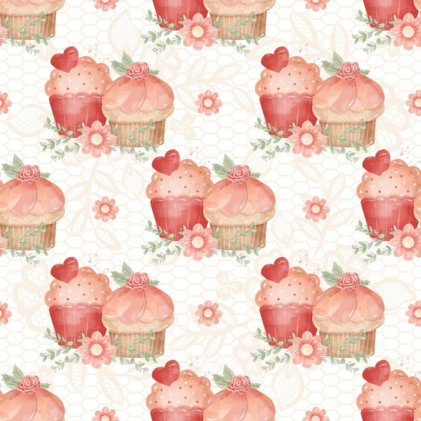 Double Cupcake on Honey Comb Fabric - White - ineedfabric.com