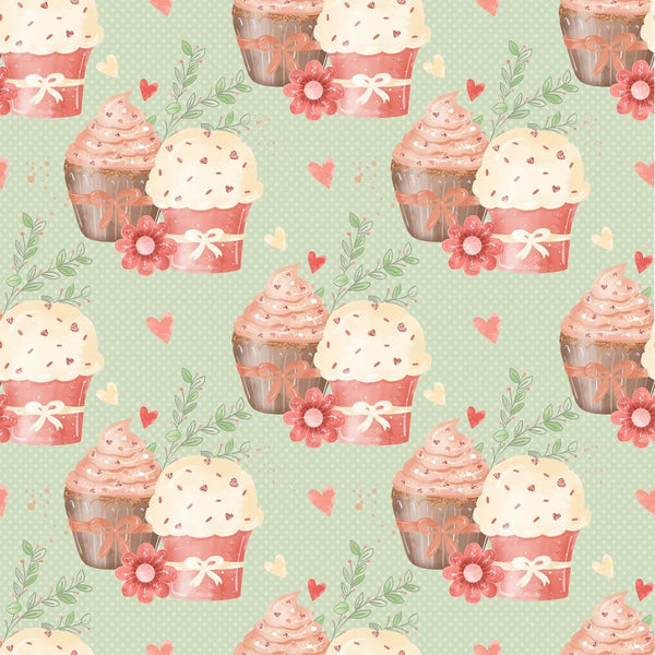 Double Cupcake on Polka Dot Fabric - Green - ineedfabric.com