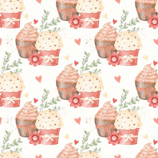 Double Cupcake on Polka Dot Fabric - White - ineedfabric.com
