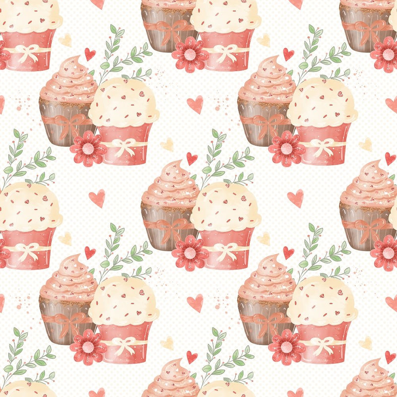 Double Cupcake on Polka Dot Fabric - White - ineedfabric.com