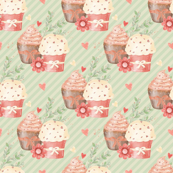 Double Cupcake on Striped Fabric - Green - ineedfabric.com