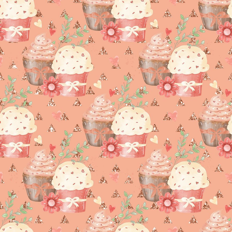 Double Cupcake on Triangle Fabric - Peach - ineedfabric.com