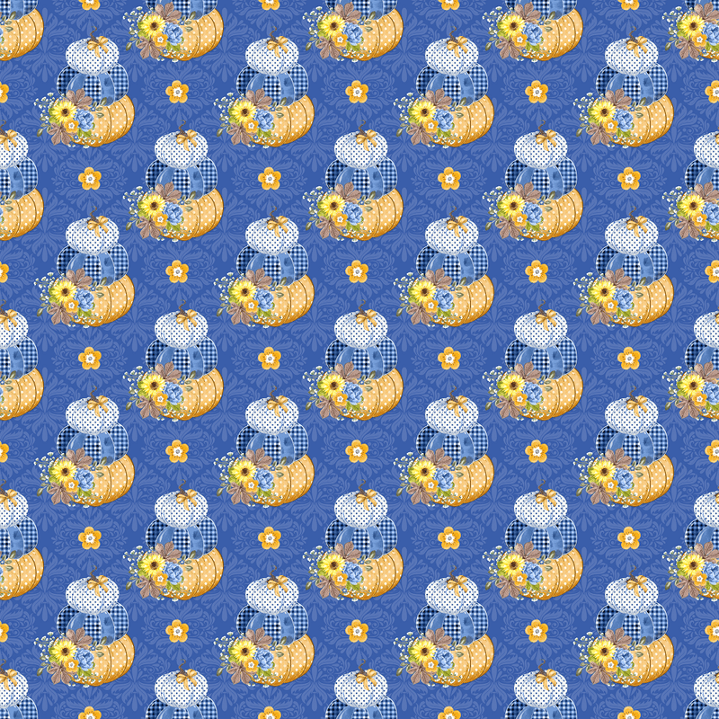 Dourado Adamascado Stacked Pumpkins Fabric - Blue - ineedfabric.com