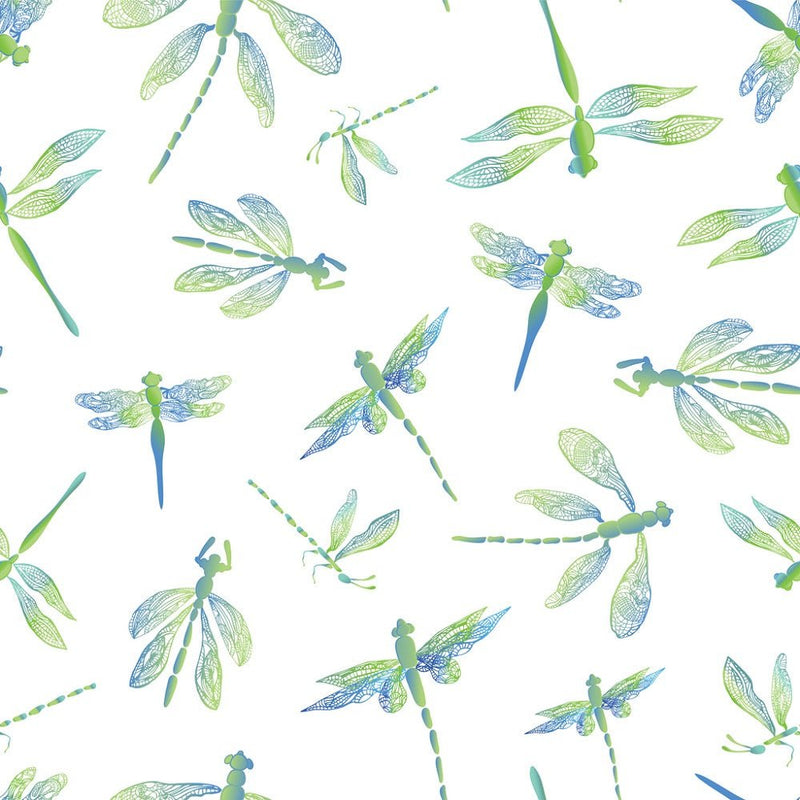 Dragonflies Blue and Green Gradient Fabric - ineedfabric.com
