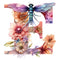 Dragonfly Flower ''E'' Fabric Panel - ineedfabric.com