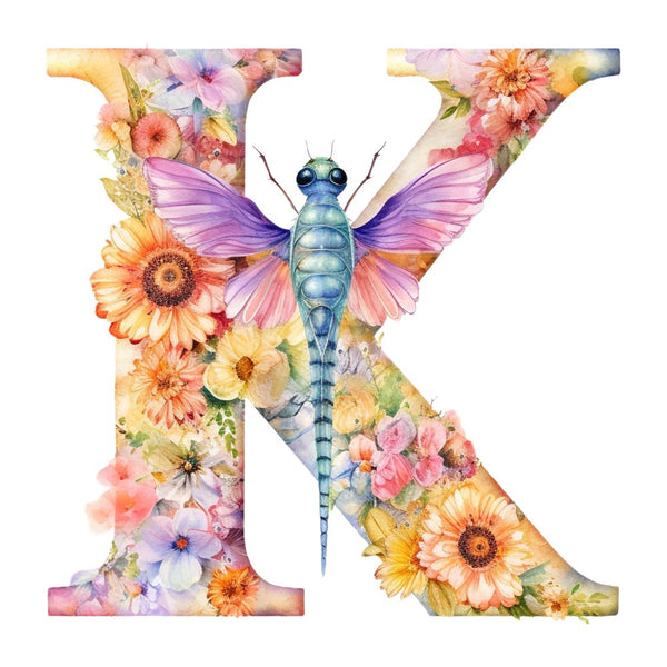Dragonfly Flower ''K'' Fabric Panel - ineedfabric.com