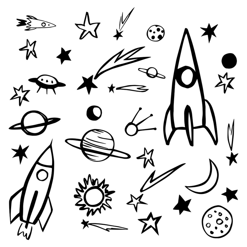 Drawings Of Space Fabric Panel - White - ineedfabric.com