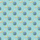 Dreams of Outerspace Earth and Ships Fabric - Blue - ineedfabric.com