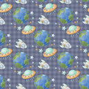 Dreams of Outerspace Earth and Ships on Plaid Fabric - Blue - ineedfabric.com
