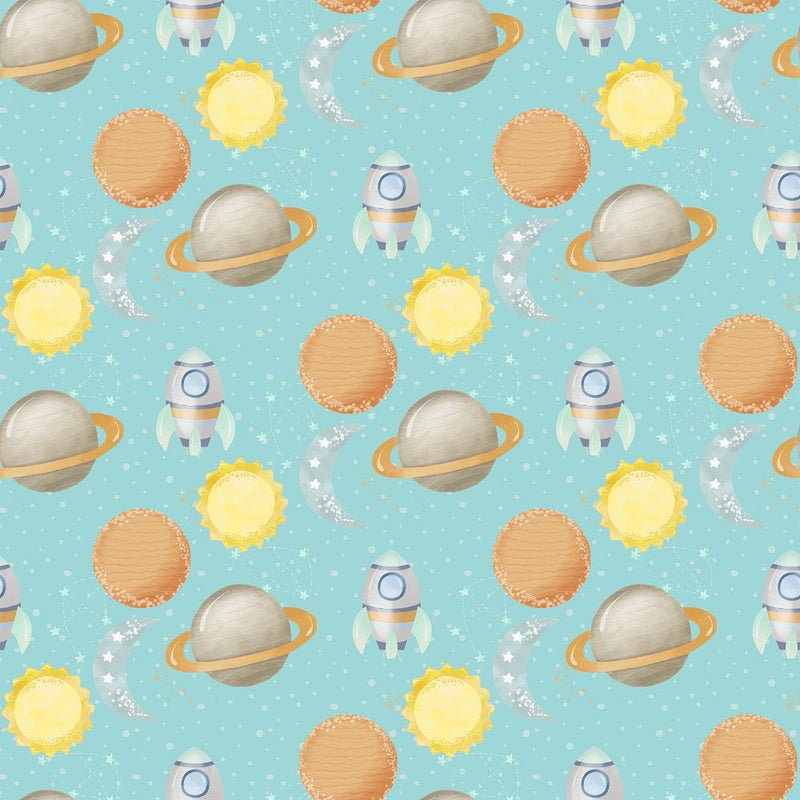 Dreams of Outerspace Planets and Ships Fabric - Blue - ineedfabric.com