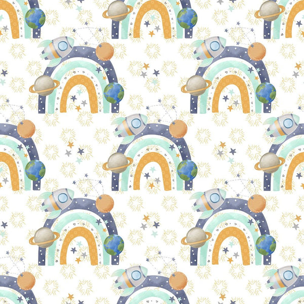 Dreams of Outerspace Rainbows Fabric - White - ineedfabric.com