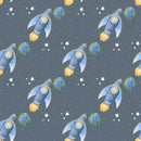Dreams of Outerspace Rocket Ship Fabric - Dark Blue - ineedfabric.com