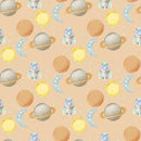 Dreams of Outerspace Ships and Planets Fabric - Orange - ineedfabric.com