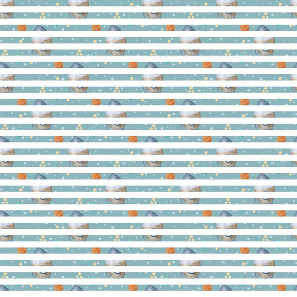 Dreams of Outerspace Ships on Stripes Fabric - Blue - ineedfabric.com