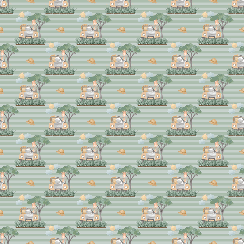 Drive Through The Safari Striped Fabric - Green - ineedfabric.com