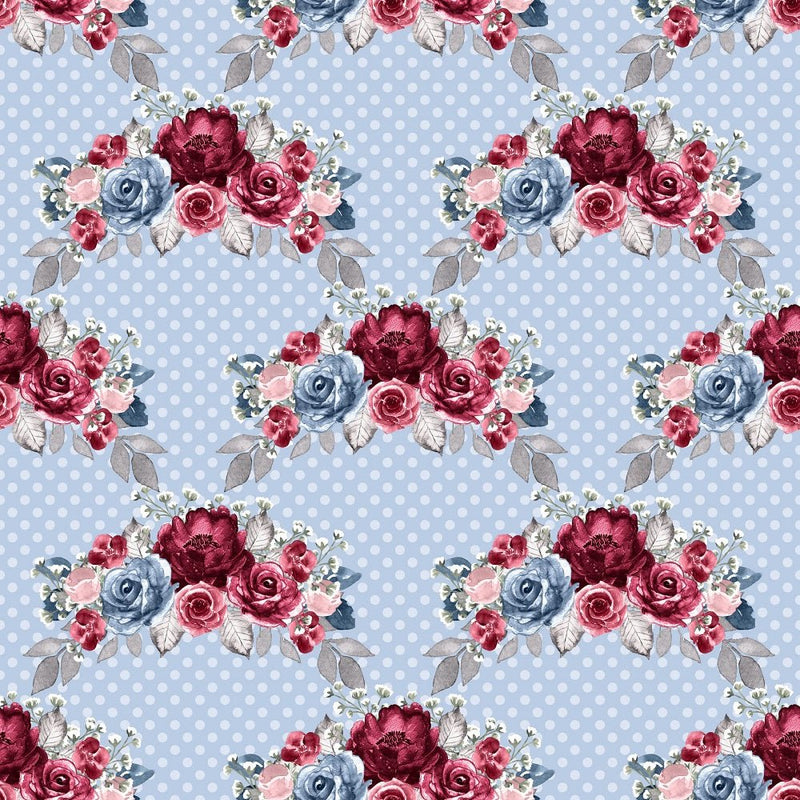 Dusty Blue and Burgundy Bouquets Dots Fabric - Blue - ineedfabric.com