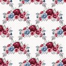 Dusty Blue and Burgundy Bouquets Dots Fabric - White - ineedfabric.com