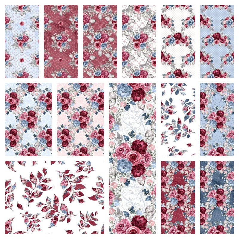 Dusty Blue and Burgundy Fabric Collection - 1 Yard Bundle - ineedfabric.com