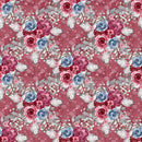 Dusty Blue and Burgundy Grunge Bouquets Fabric - Red - ineedfabric.com