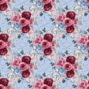 Dusty Blue and Burgundy Large Bouquets on Boxes Fabric - Light Blue - ineedfabric.com