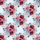 Dusty Blue and Burgundy Large Bouquets on Vines Fabric - Blue - ineedfabric.com