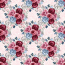 Dusty Blue and Burgundy Large Bouquets on Vines Fabric - Pink - ineedfabric.com