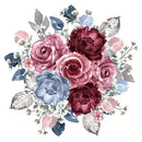 Dusty Blue and Burgundy Round Floral Bouquet Fabric Panel - ineedfabric.com