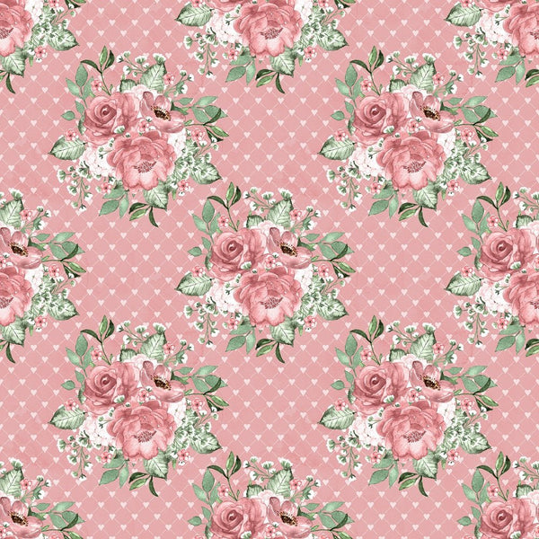 Dusty Rose Garden Bouquets on Hearts Fabric - Pink - ineedfabric.com