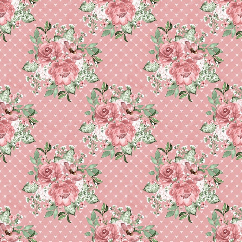 Dusty Rose Garden Bouquets on Hearts Fabric - Pink - ineedfabric.com