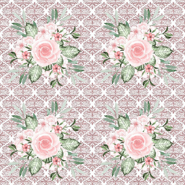 Dusty Rose Garden Bouquets on Pink Damask Fabric - ineedfabric.com