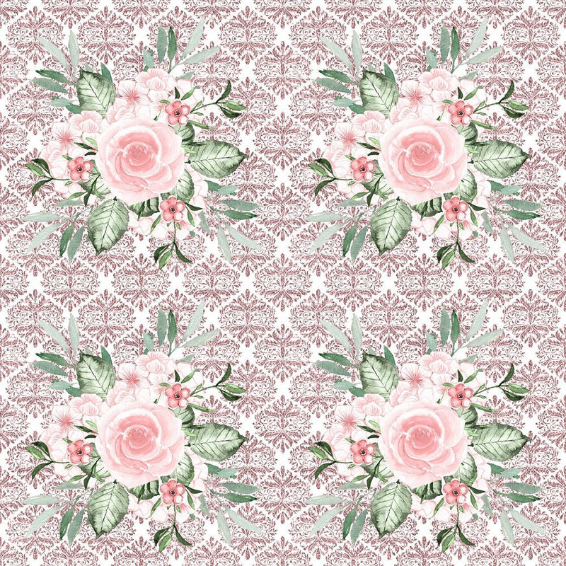 Dusty Rose Garden Bouquets on Pink Damask Fabric - ineedfabric.com