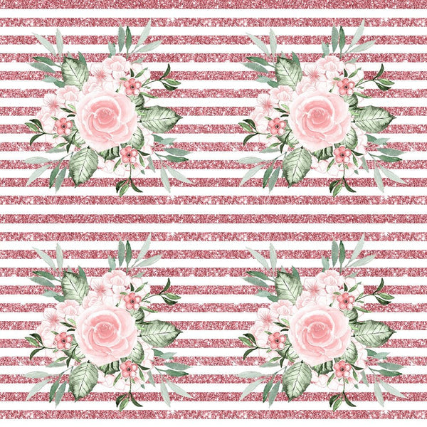 Dusty Rose Garden Bouquets on Pink Stripes Fabric - ineedfabric.com
