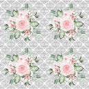 Dusty Rose Garden Bouquets on Silver Damask Fabric - ineedfabric.com